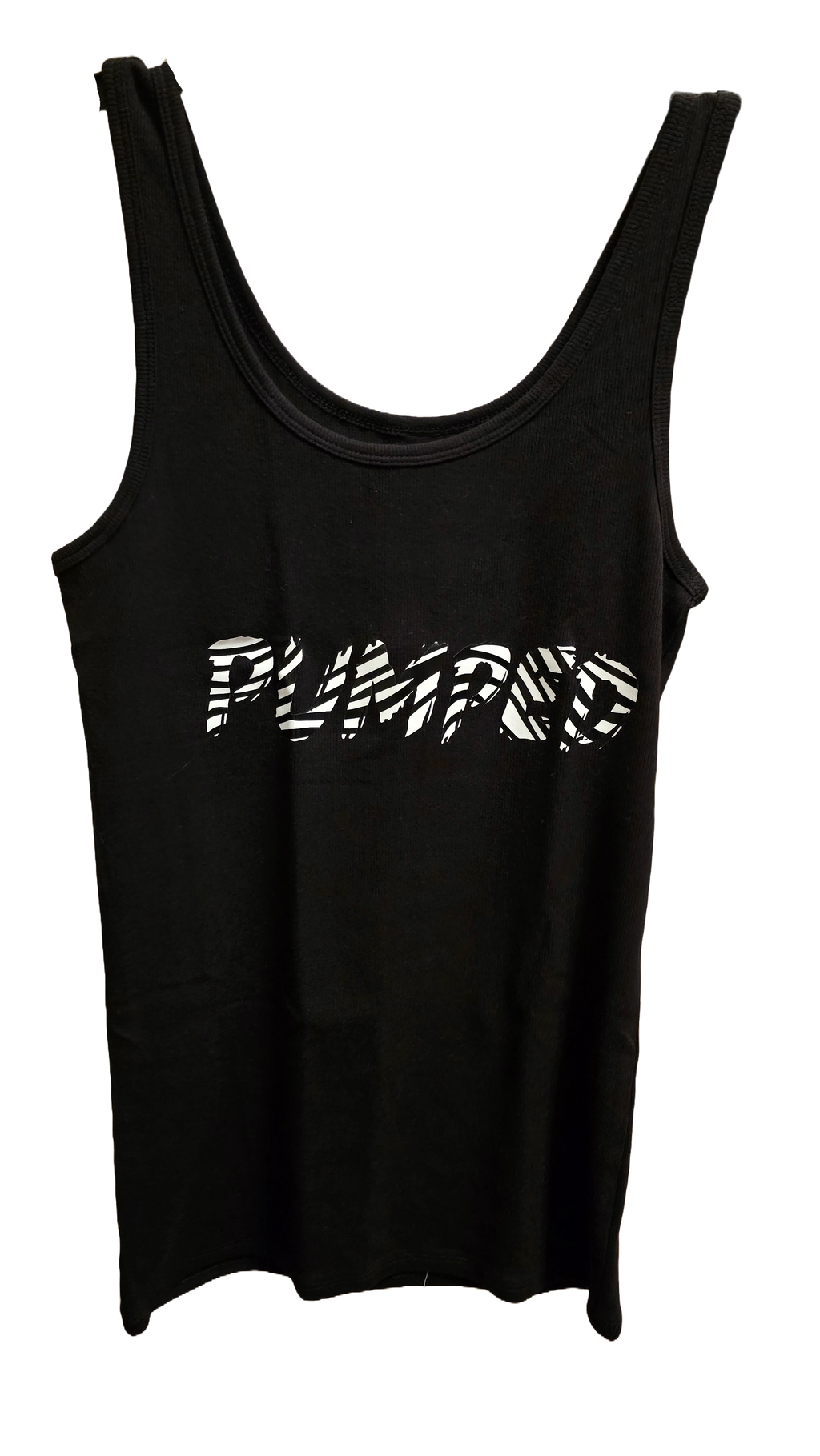 PUMPED Black Tank Top Stretchy Zebra Print