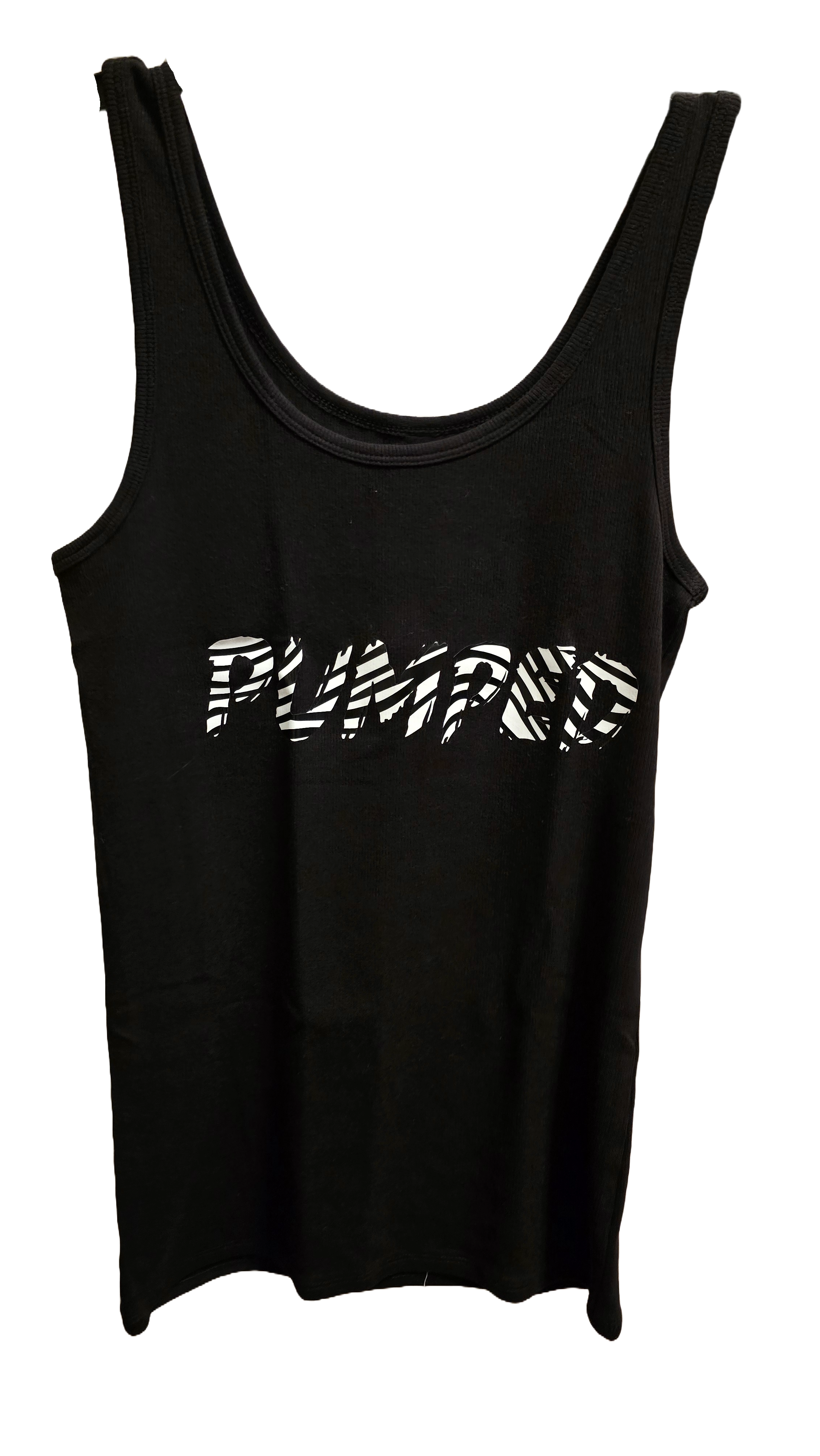 PUMPED Black Tank Top Stretchy Zebra Print