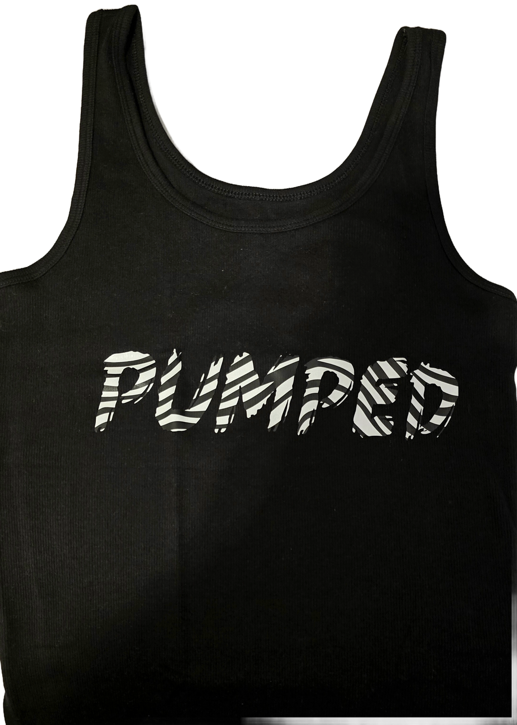 PUMPED Black Tank Top Stretchy Zebra Print