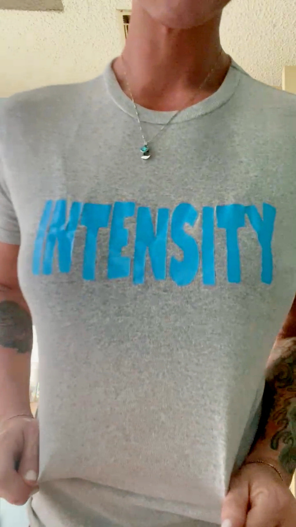 INTENSITY Gray T-shirt with Med Blue Print