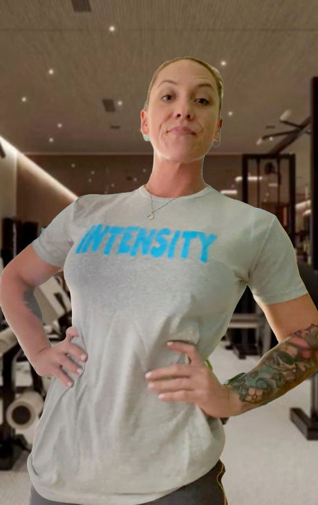 INTENSITY Gray T-shirt with Med Blue Print